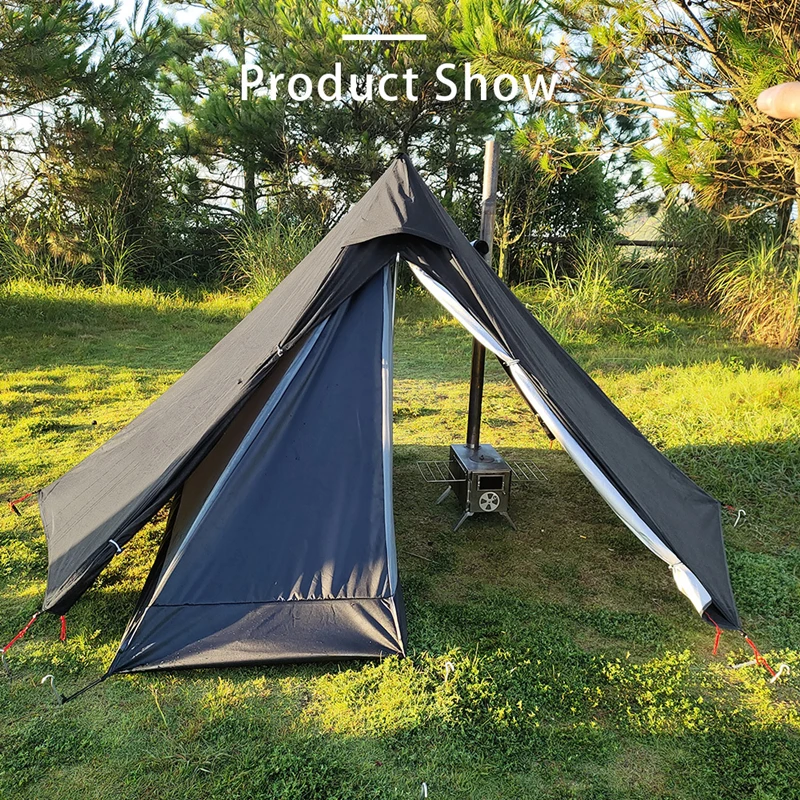 

Pyramid Single Tent Outdoor Tent with Chimney Portable Waterproof Double Layer Camping Equipment Shelter