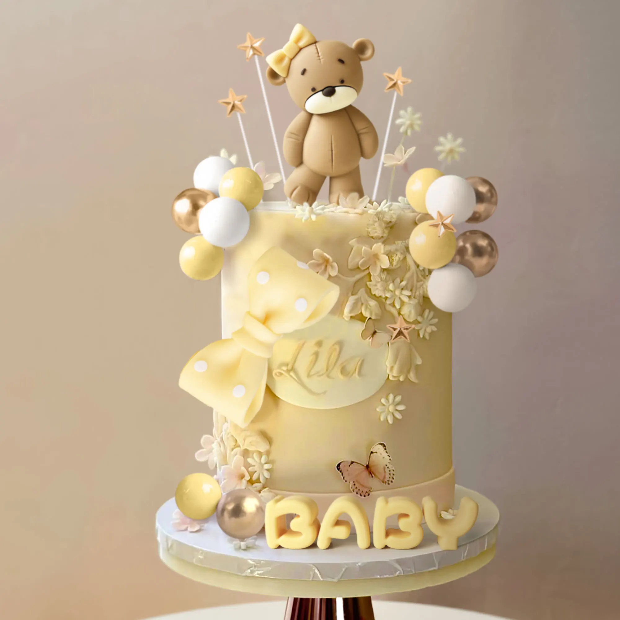 LaVenty Pink Bear Cake Decoration Baby Bear Baby Shower Cake Topper Bears Cake Decoration Baby Shower Birthday Cake Decoration