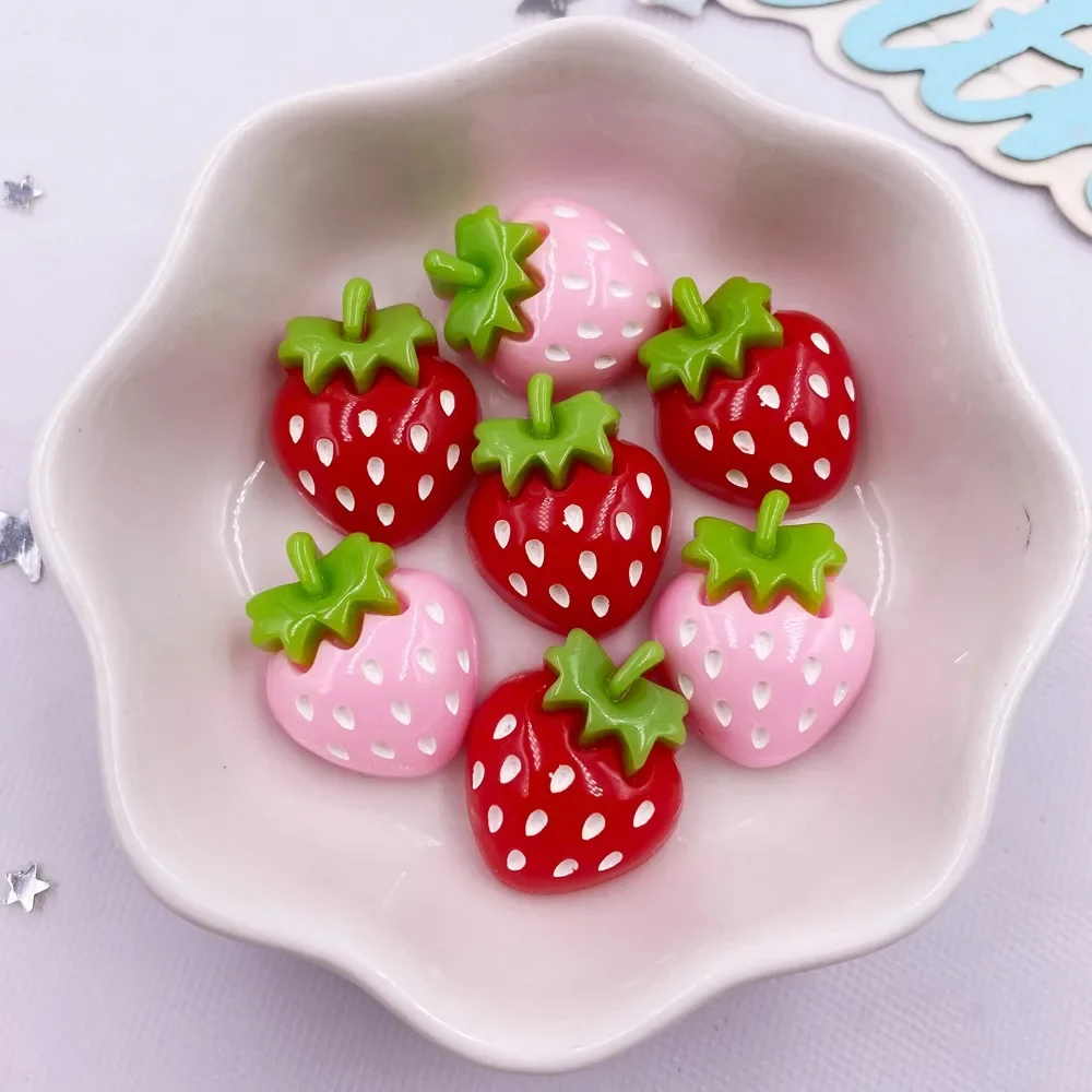 10PCS Resin Kawaii Colorful Cartoon Strawberry Flatback Stone Decor Scrapbook DIY Bow Figurine Accessories Jewelry Making Crafts