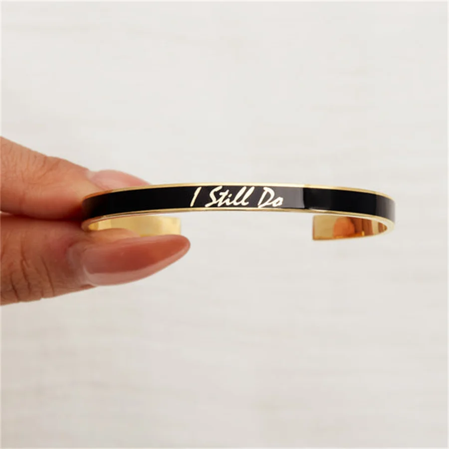 I STILL DO LETTERS BANGLE-Enamel Bracelet Stainless Steel Personalized Custom Name Black Bracelets for Women Bridesmaid Gift