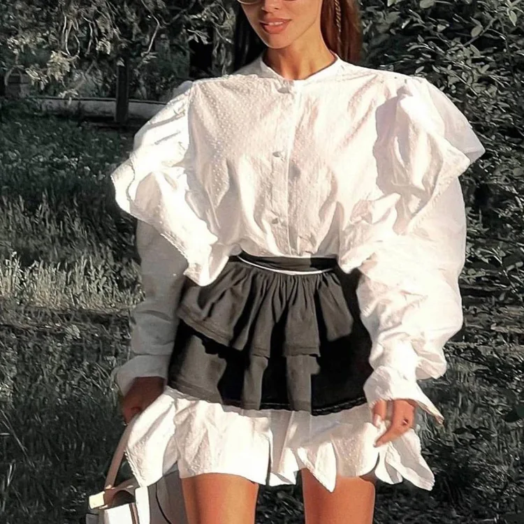 2026 Modisches, lockeres weißes Baumwollkleid für Damen – Lässiges O-Neck Langarm-Minikleid, elegantes, klassisches Plissee-Kleid für Frauen