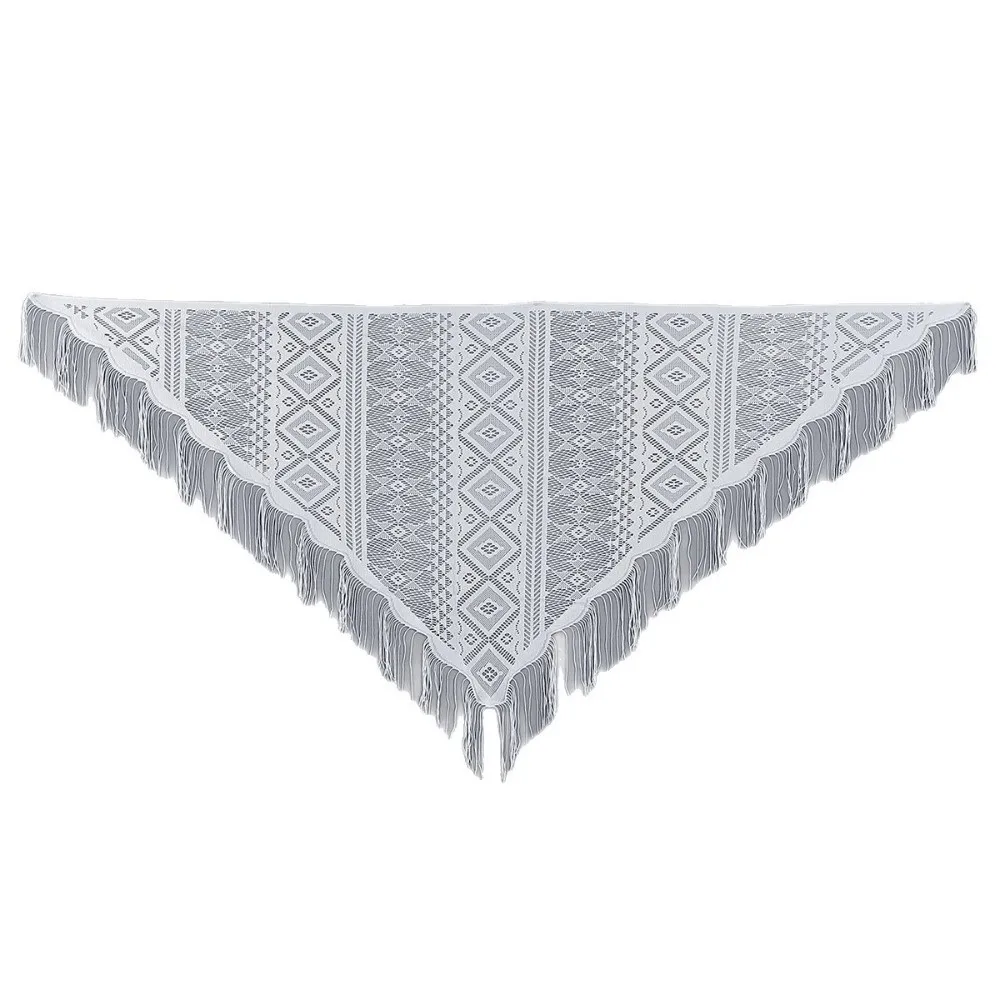 Fashion Pure Color Lace Scarf Hollow Mesh Transparent Triangle Scarf with Tassels Lady Capes Wraps