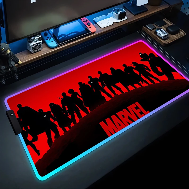 

RGB Gaming Mouse Pad T-The Avengers Desk Mat HD Gamer Accessories Large LED Light MousePads PC Computer Carpet M-Marvels cool