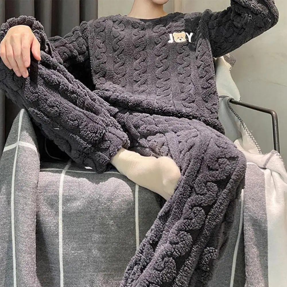 Thicken Velvet Twisted Men Pajama Set Men Sleepwear Fleece Plush Pullover And Pants Homewear Warm Lounge Wear Set Boyfriend Gift