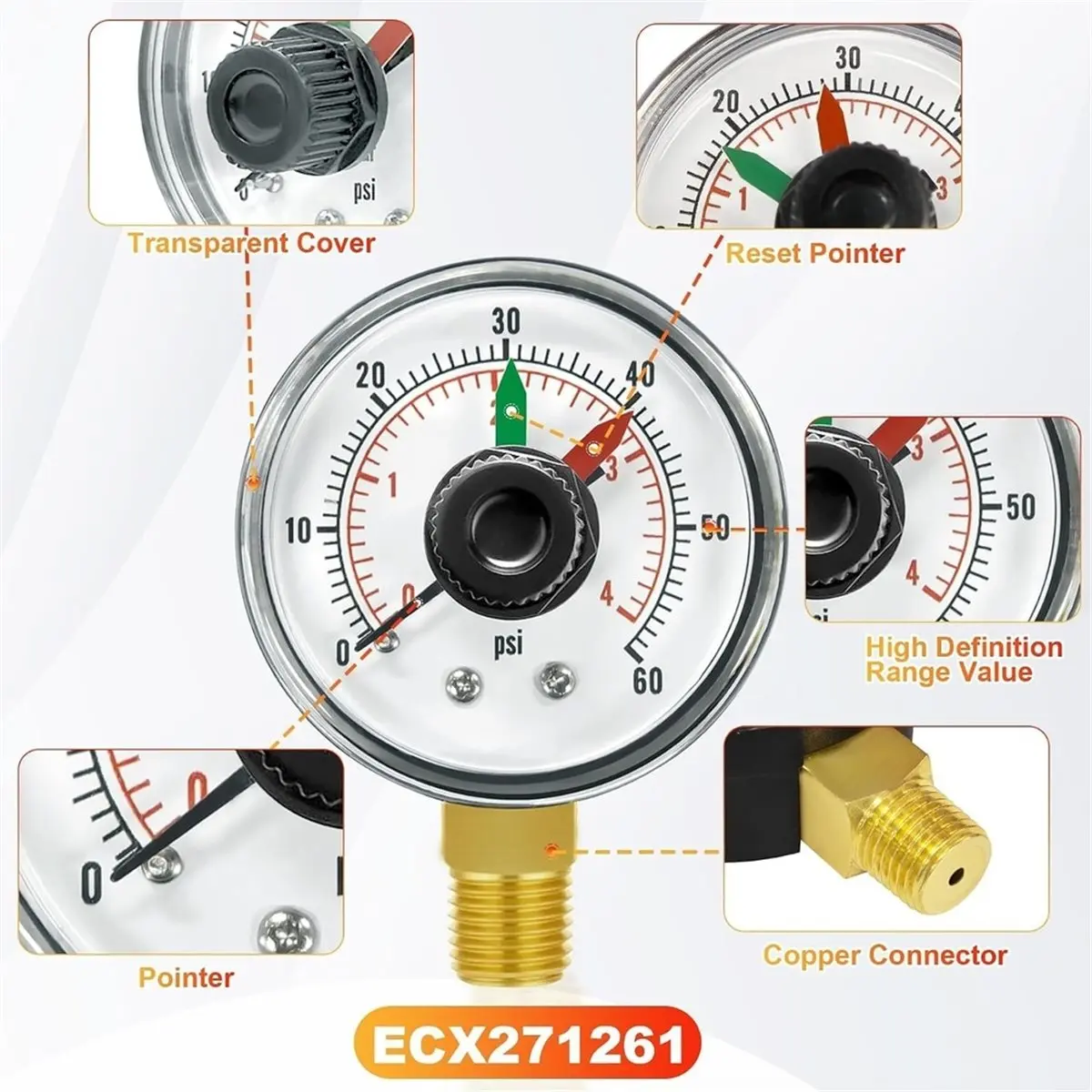 ECX271261 Pool Pressure Gauge Fit for Select Filter & Multiport // Series Sand Filter