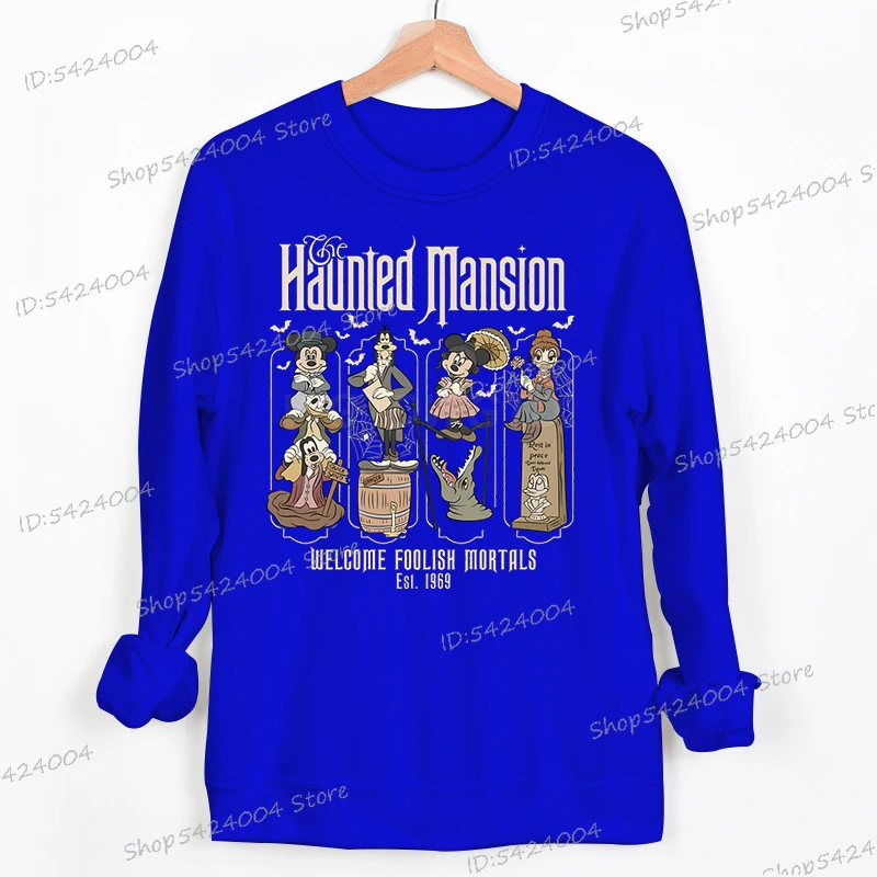Haunted Mansion Halloween Disney Sweatshirts Cartoon Mickey Mouse Friend Characters Anime Pullover Women Men Hallween Sportswear