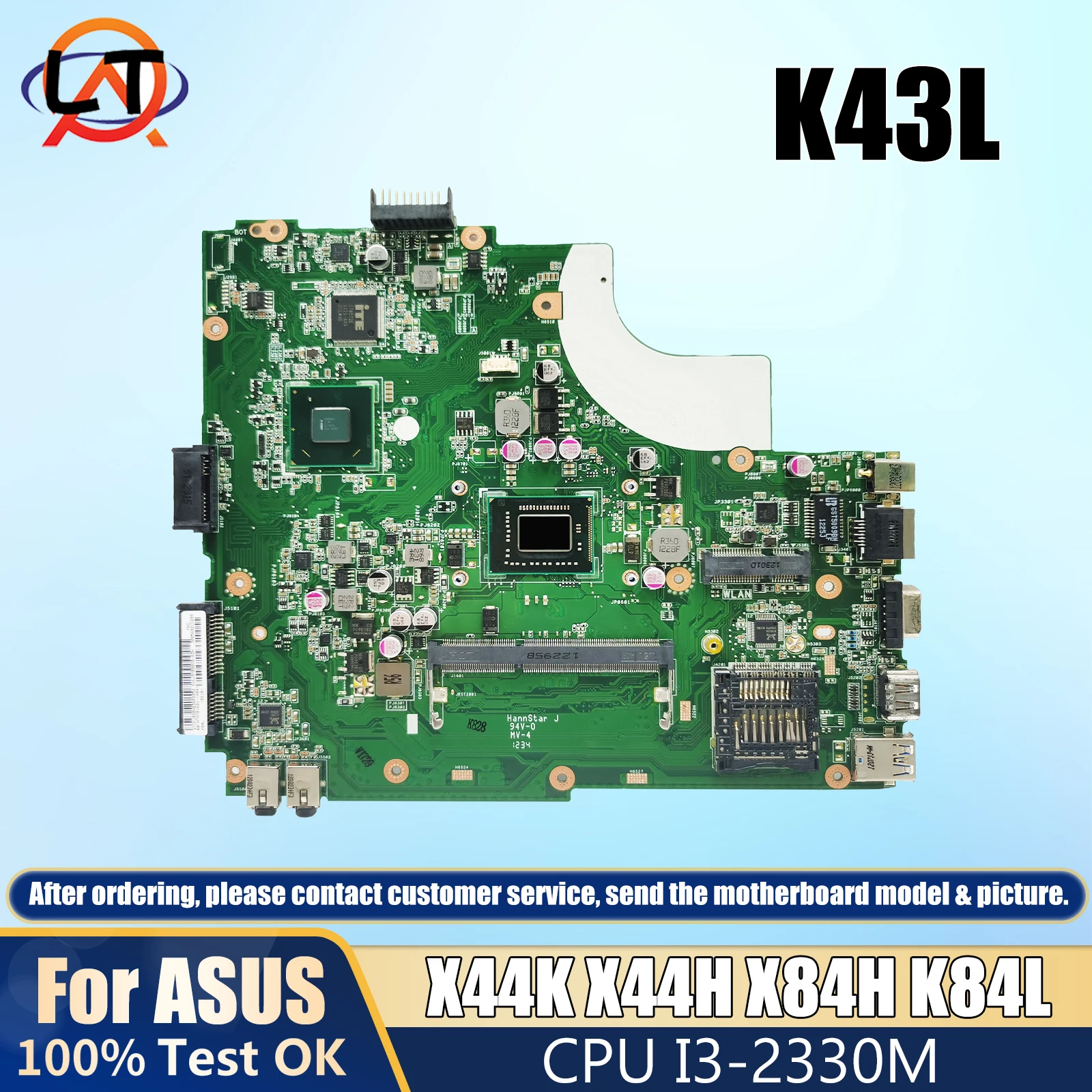 

K43L Mainboard For ASUS X44K X44H X84H K84L K43L Laptop Motherboard with CPU I3-2330M HM65 REV 5.0 100% Tested OK