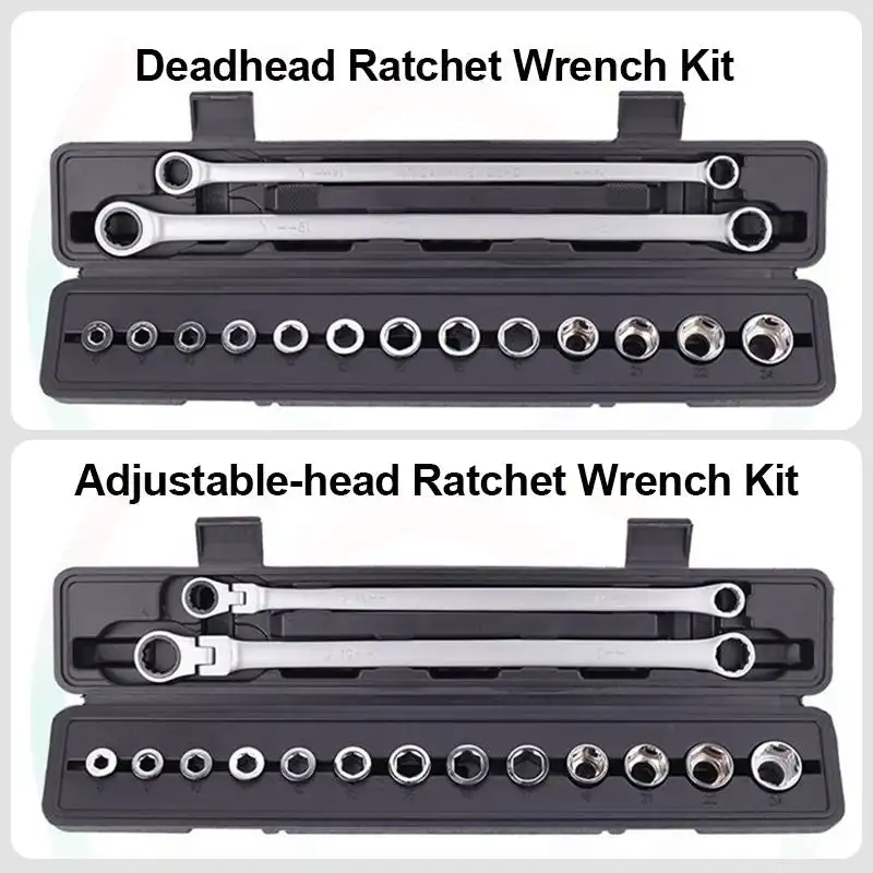 15PCS Adjustable Ratchet Wrench Kit Chrome Vanadium Steel Labor-Saving Torque Spanner Socket Set For Car Repair Hand Tools