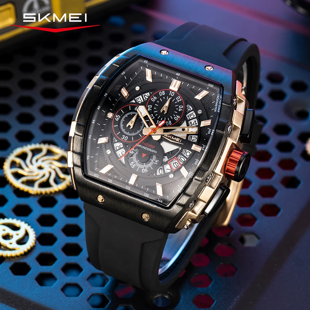 SKMEI ساعات رجالية فاخرة ساحة كوارتز ساعات المعصم مقاوم للماء مضيئة ساعة كرونوغراف للرجال تاريخ ساعة Reloj Homre #3