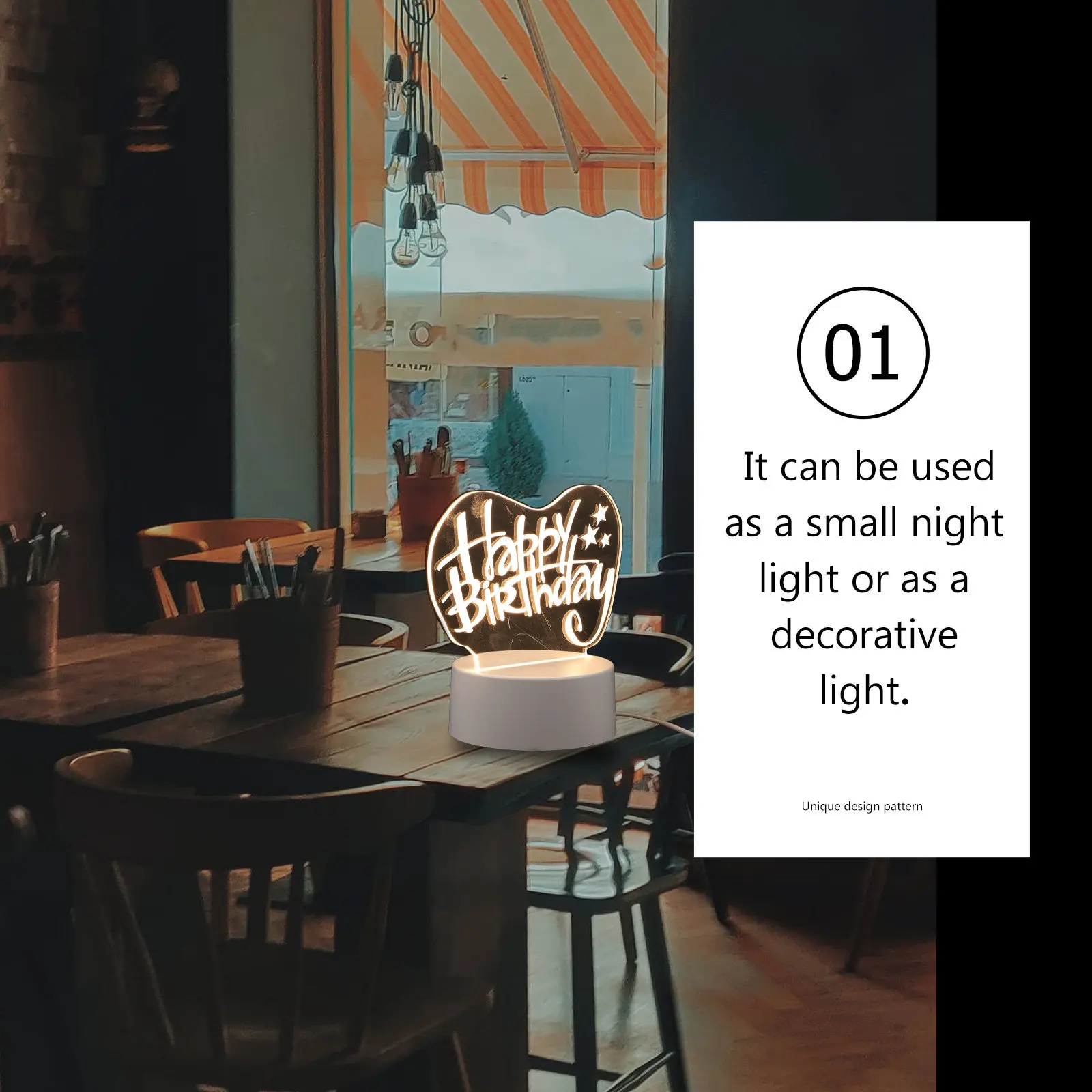 

1Pcs 3D Night Light Romantic Decorative LED Lamp Transparent USB Charging Birthday Gift Xmas Party Home Warm Light