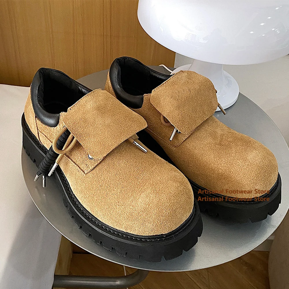 Мужские туфли дерби на толстой подошве, кожаные туфли в британском стиле с большим круглым носком, увеличивающие рост, модная роскошная мужская обувь ручной работы