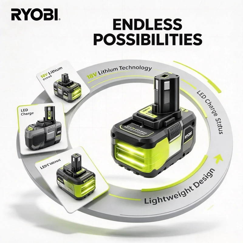 Rechargeable Original RYOBI 18V ONE+ 8.0Ah Li-ion Battery P107 P108 PBP005 Works with ONE+ Impact Drill and Multi Power Tool