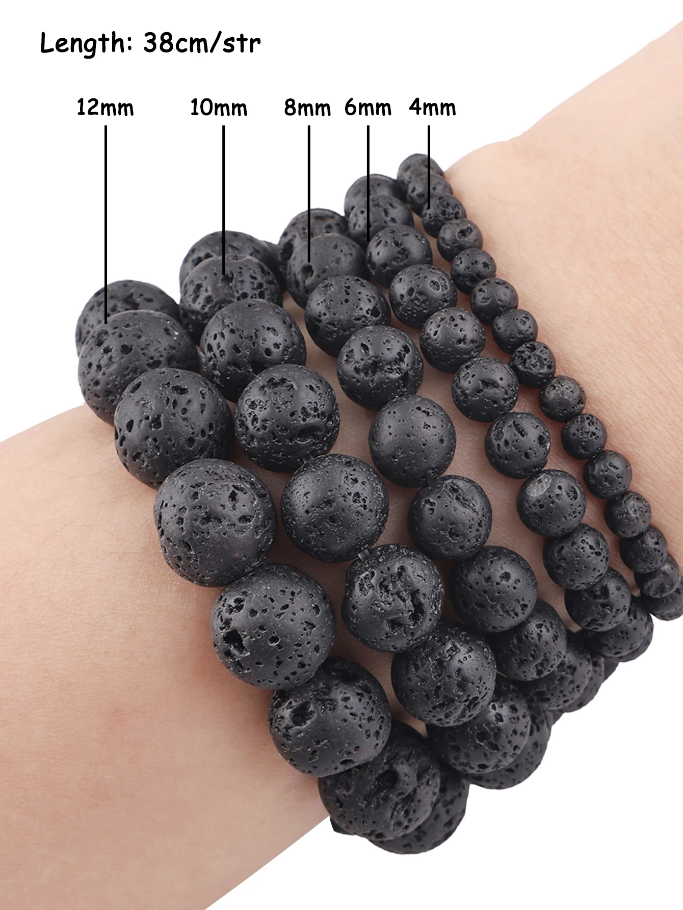 Natural Black Volcanic Lava Gemstone Round Spacer Loose Stone Beads For Jewelry Making 38cm/str 4mm-12mm