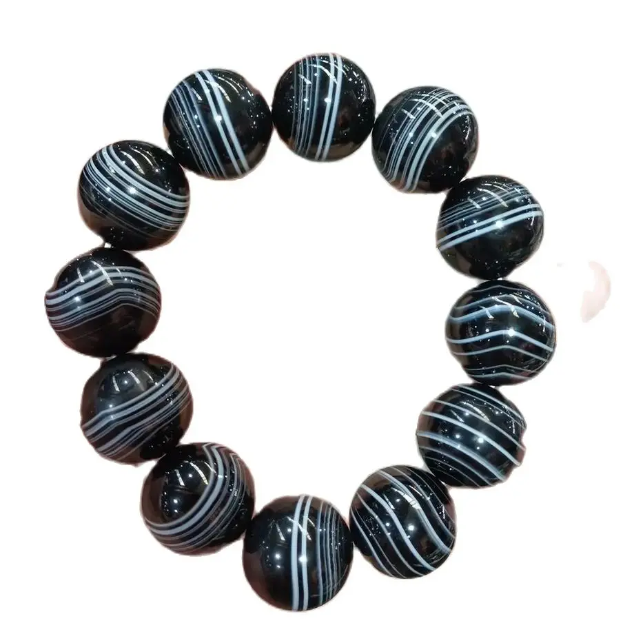 

20mm Nature Gem Agate Bangle Bracelets Polishing Sardonyx Bead Rosary Bless Lucky Mascot