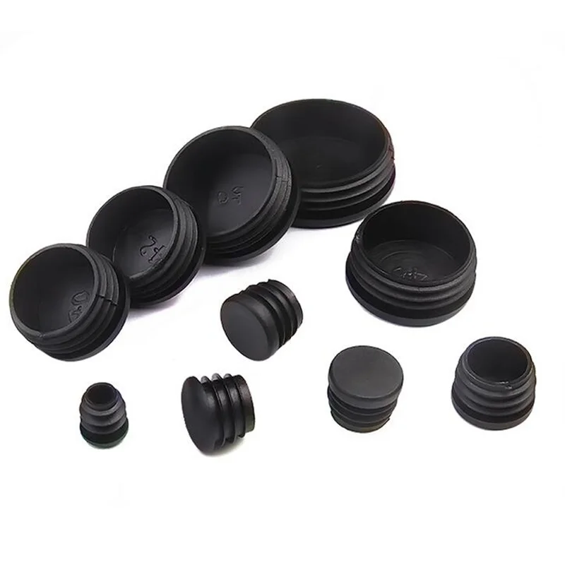 Bouchon de pied de meuble en plastique, 10 pièces/lot, rond noir en acier, Tube de suppression d\'extrémité, insérer Plugs14-76mm couvercle