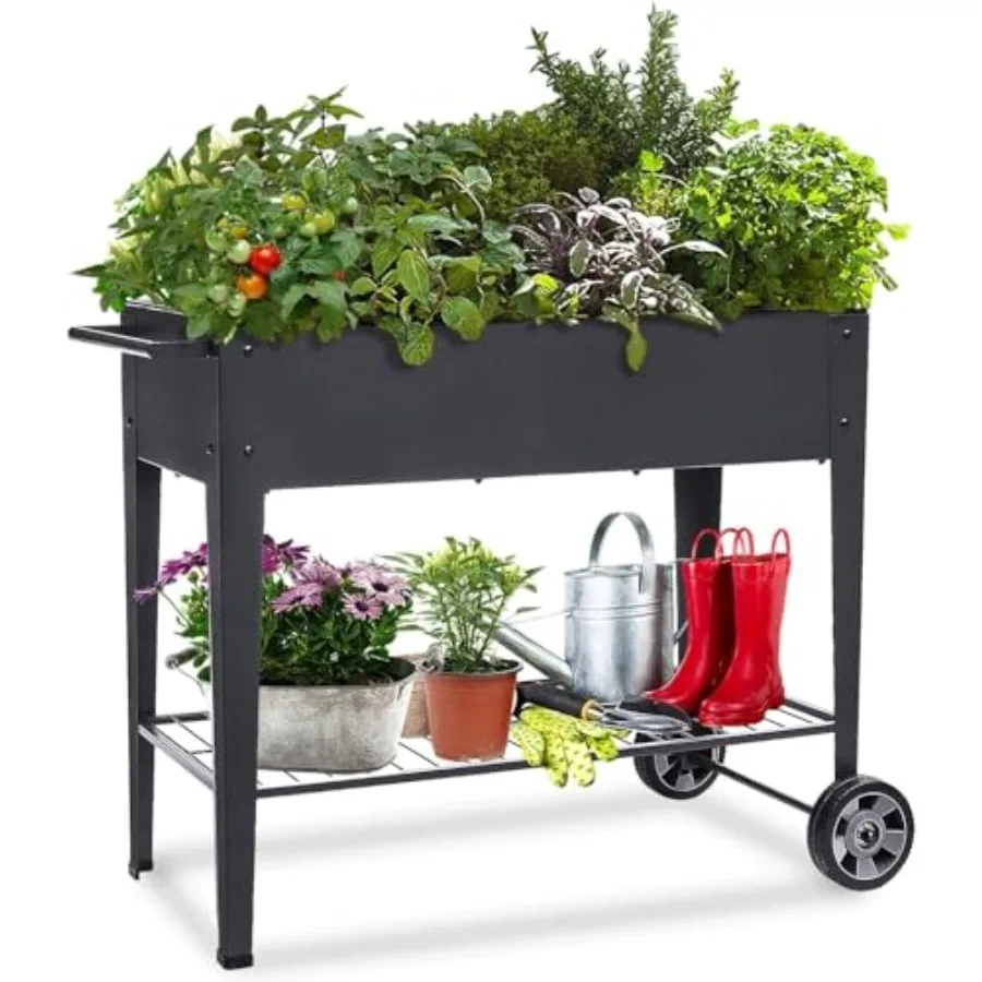

Raised Planter Box with Legs Outdoor Elevated Garden Bed On Wheels for Vegetables Flower Herb Patio
