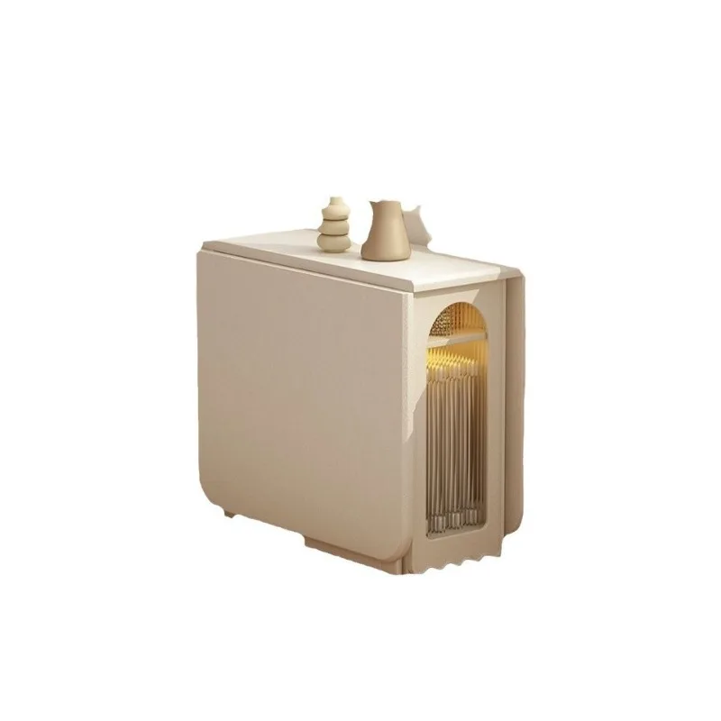 

Cream wind all solid wood movable folding tables and chairs with wheels Home dining room does not take up space Wall dining