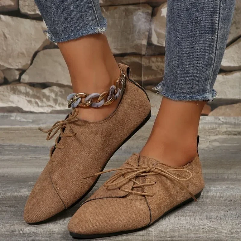 Fashion Pointed Shoes Female Shoes Daily Casual Shoes Classics Black Lace-Up Comfortable Flats Women's Flat ShoesAutumn