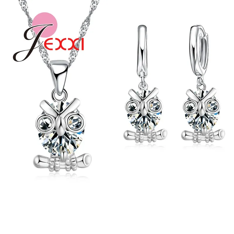 

Brand Cute Animal Design 925 Sterling Silver Pendant Necklaces Earrings Cubic Zircon Crystal Owl Jewelry Set Women Gift