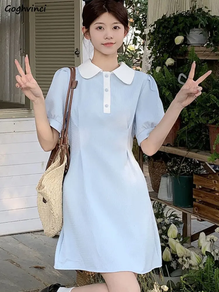 

Dresses for Women Preppy Style Sweet Ins Fashion Mini Casual Simple Temperament Summer Peter Pan Collar All-match Girls Vestidos