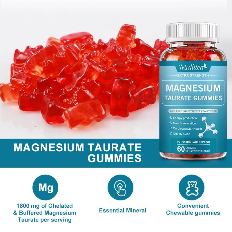 Mulittea High Absorption Magnesium Taurine Gummies Supports Leg Spasms Muscle Function Helps Stress Relief Sleep