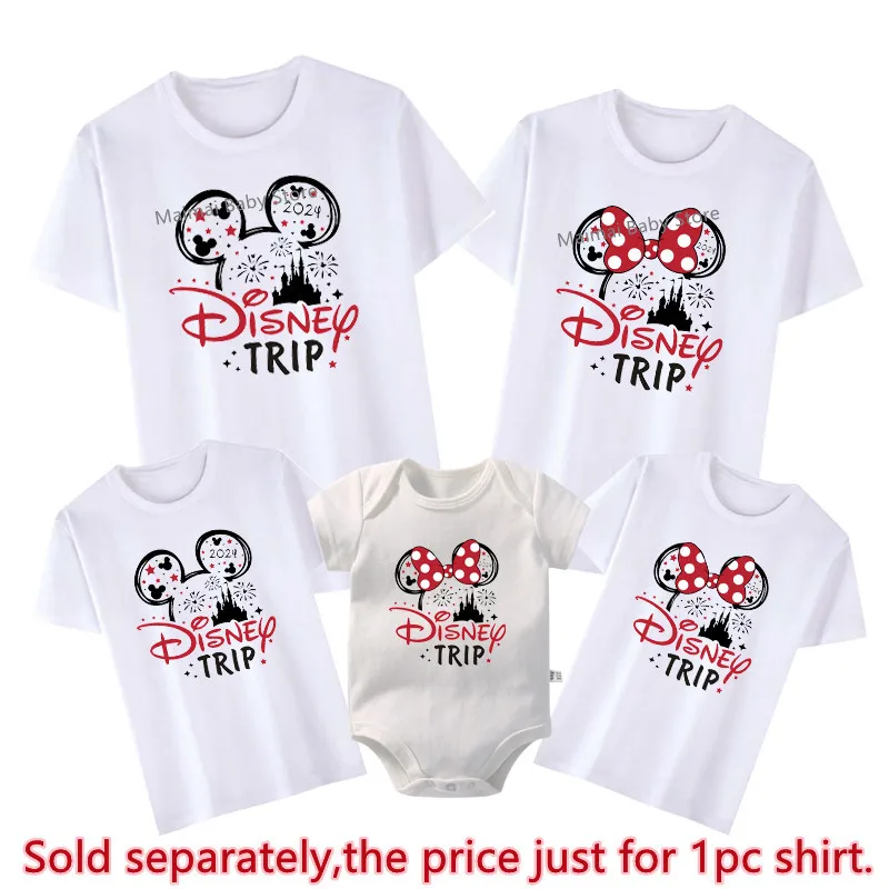 Disney-Família Camisas Combinadas, Mickey Minnie Mouse, Papai, Mamãe, Irmão, Filho, Crianças Camiseta, Macacão de bebê, Roupa de algodão, Viagem,