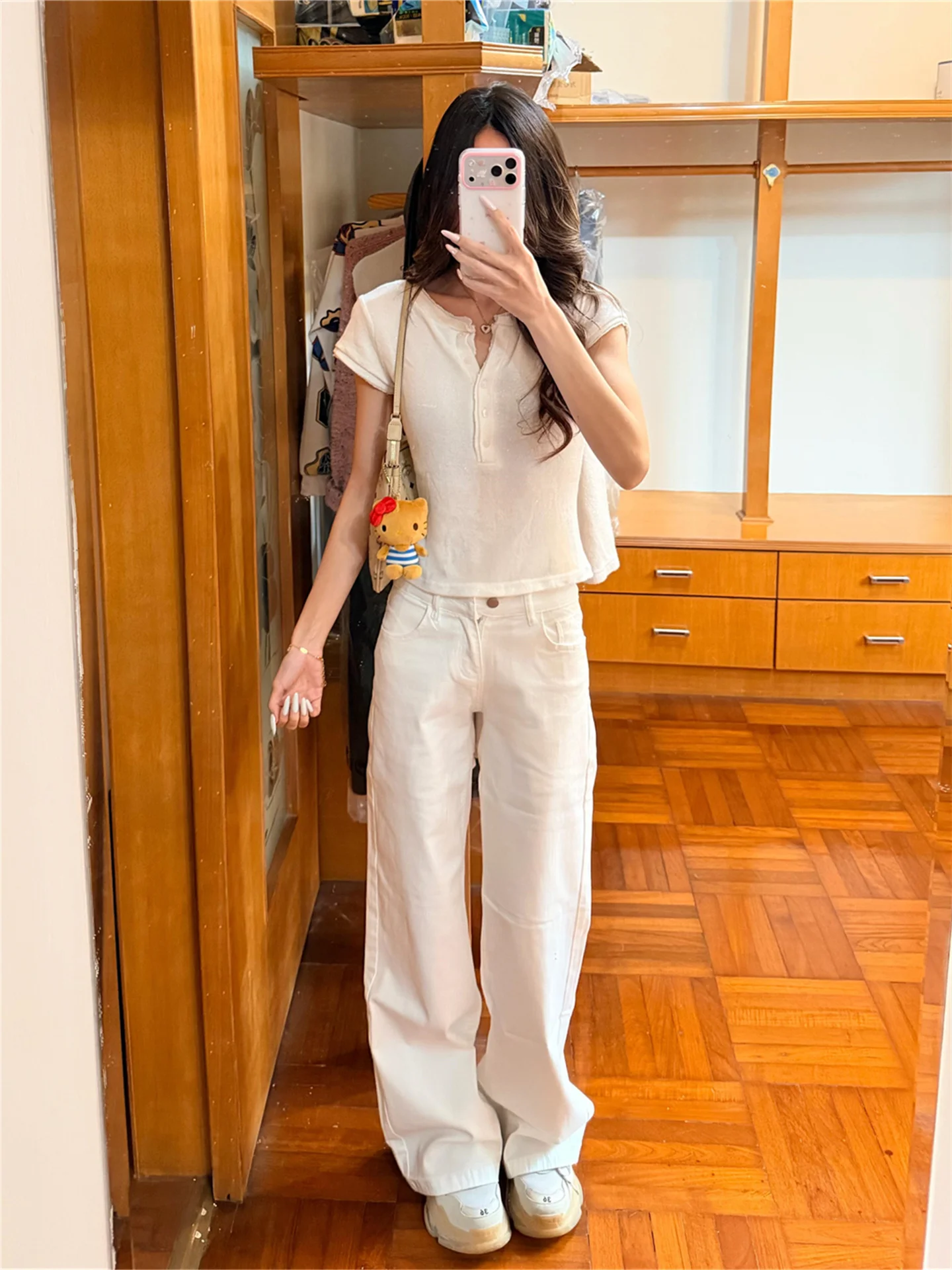 

Extended Length Slim Fit Wide Leg Jeans Women's Spring Summer Loose Slimming Low Waist Casual Straight Tube Pants