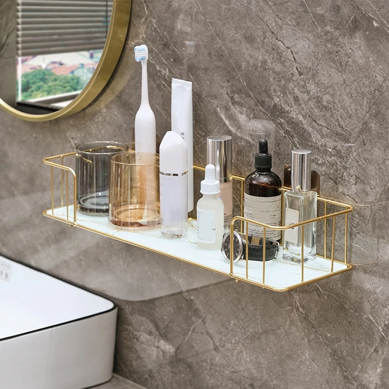 Light Luxury Bathroom Shelf Gold Storage Rack Without Punching Shower Gel Storage Rack Cosmetics Toiletries Storage  Organizer