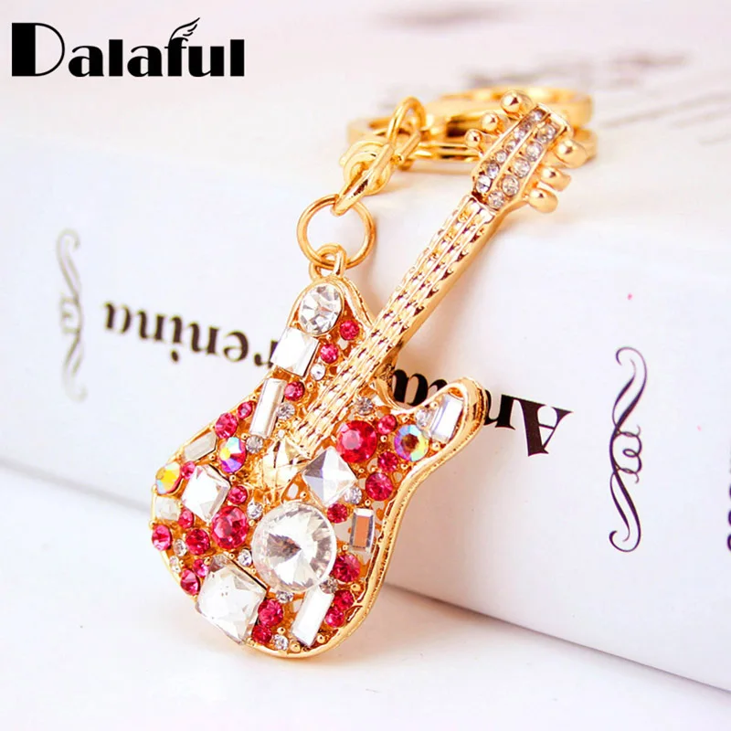 Exquisite Chic Guitar Crystal Rhinestone Keychains Purse Bag Buckle HandBag Pendant For Car Keyrings Women Key Chains K255