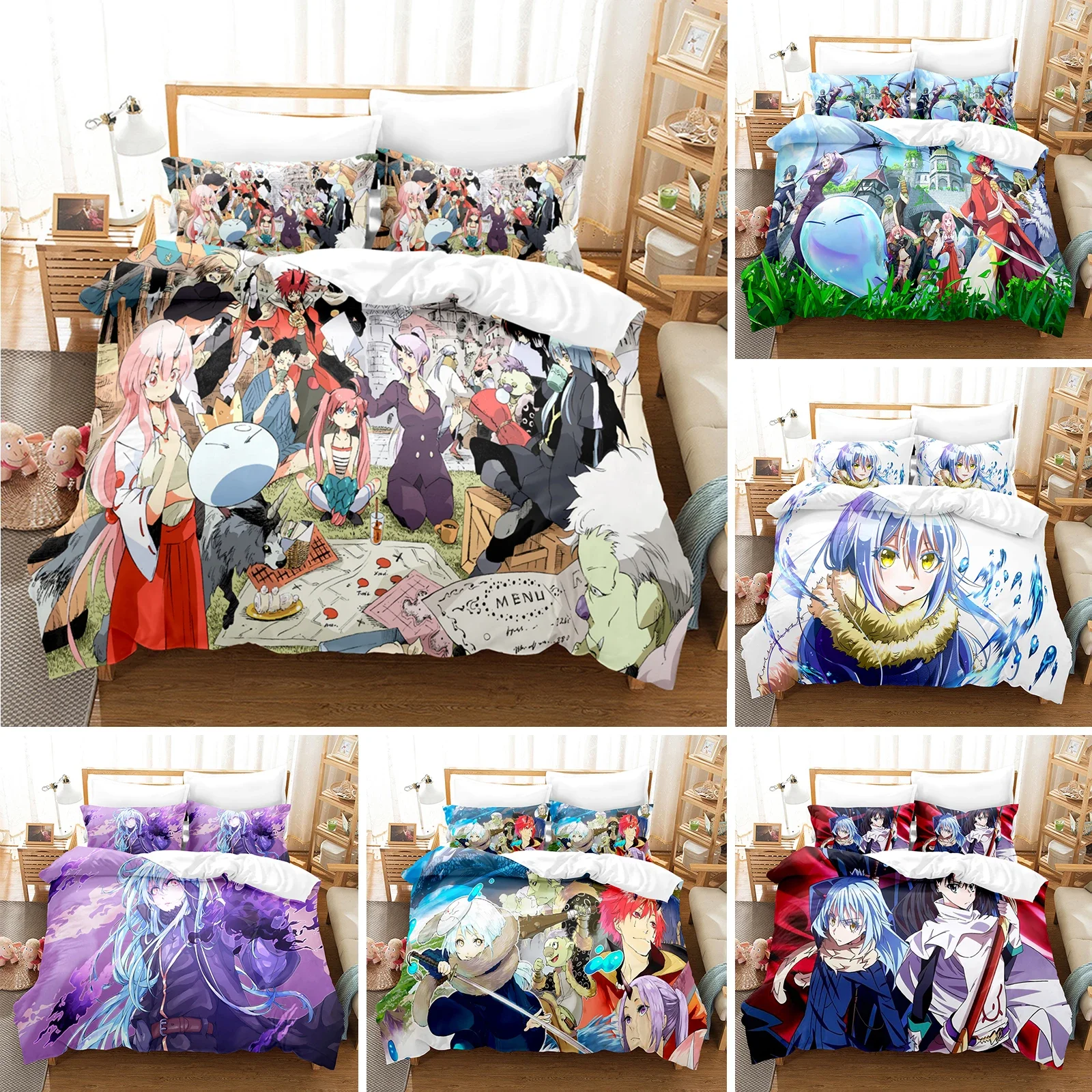 Anime Bedding Set That Time I Got Reincarnated As A Slime Rimuru Kids Gift Duvet Cover Pillowcases Queen King Single Size