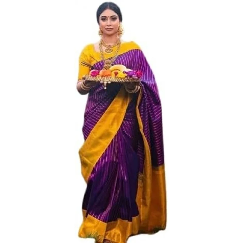 Women's Kerala Kanjivaram Silk Saree With Zari Work & Unstitched Blouse Piece