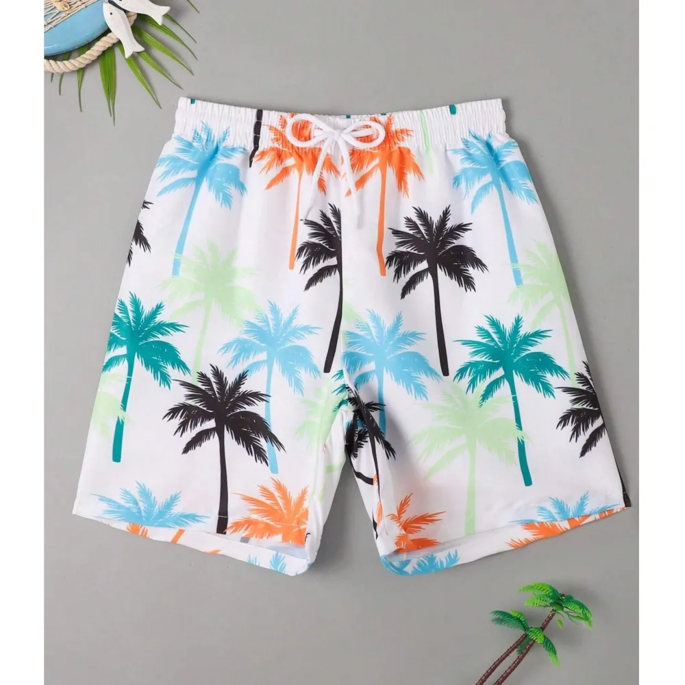 Coconut Tree Drawstring Men\'s Beach Short Men\'s swim Trunks Elastic Waist 3D Print Gradient Breathable Short Streetwear Polyster