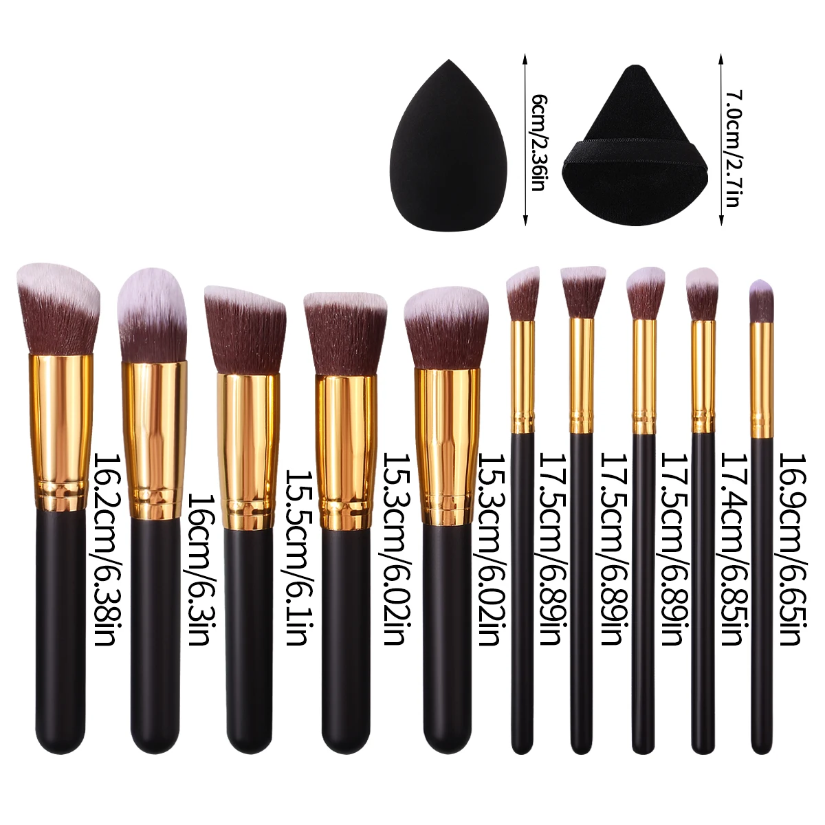 10 STKS grote make-up set borstels + 4 STKS droge en natte dual-purpose schoonheid eieren, driehoekige poederdonsjes, make-up tools