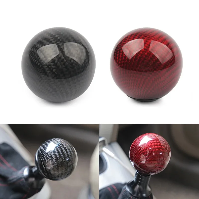 Racing Real Carbon Fiber Round Ball Manual Car Gear Shift Knob Shifter Black/Red