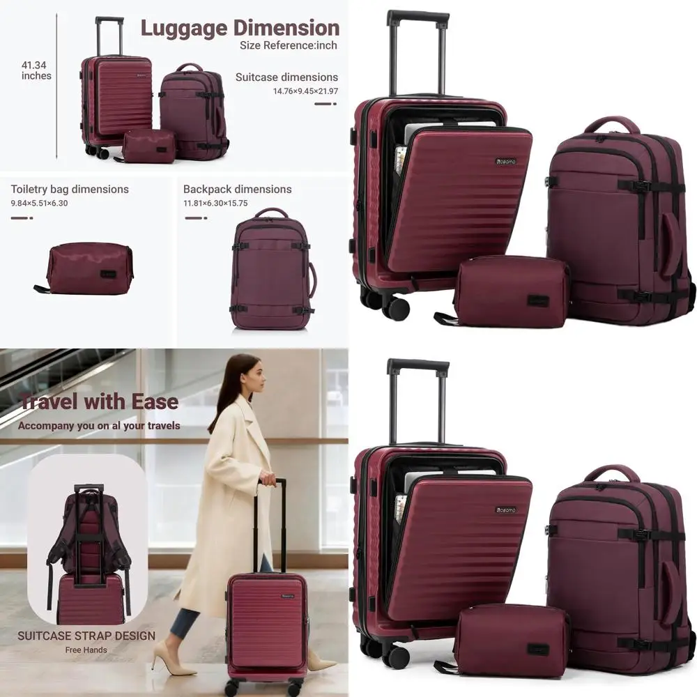 

Расширяемый большой набор чемоданов из трех предметов, 22x14x9, ручная кладь, одобренная авиакомпанией, твердый корпус из АБС-пластика с вращающимися колесами и замком TSA