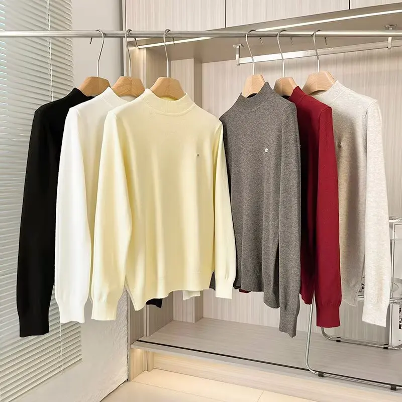 

Premium Color Camere Sweater Mixed Loose Fit Long Sve Knitted Winter New Sle Women's High Collar Slimming Top