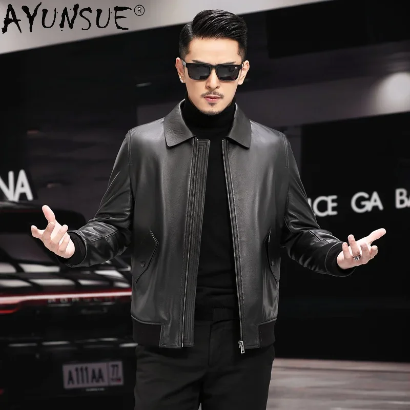 AYUNSUE 2021 Autumn 100% Genuine Cowhide Leather Jackets Fashion Motorcycle Leather Jackets Men Clothing Chaquetas Hombre Gmm359