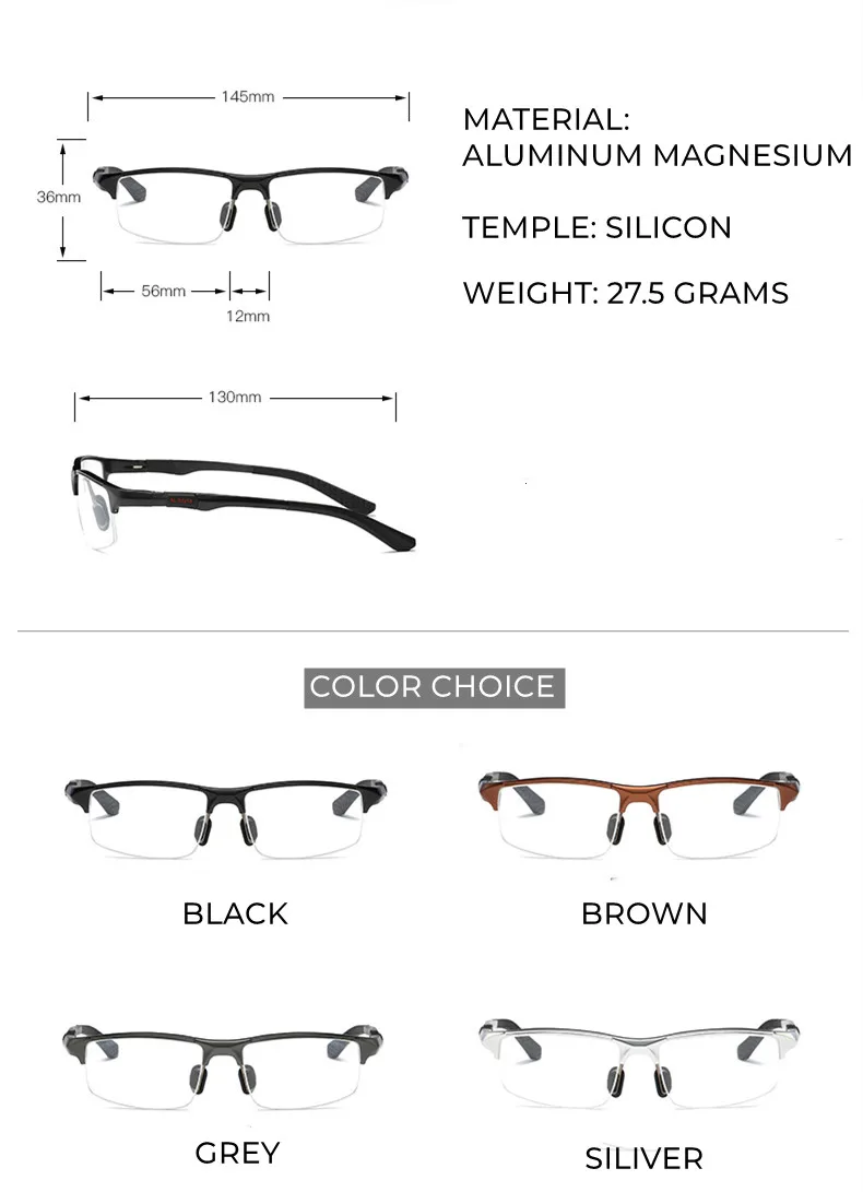 Aluminium Halbrand Optischer Rahmen Rezept Männer Rechteckige Brillen Sonnenbrille Brille Sportbrille Große Breite Gesicht Verwendung – Detail 3