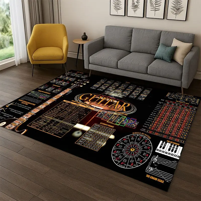 Music Theory Chart Guitar Chords Carpet Rug for Bedroom Living Room Sofa Playroom Doormat Home Decor,Kid Game Area Rug Non-slip