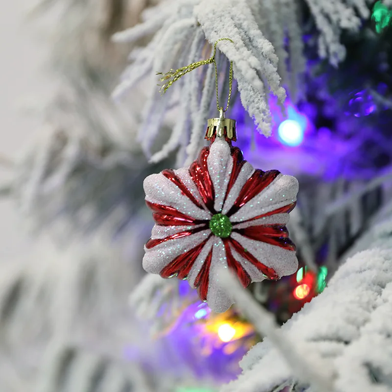 6pcs/box Christmas Tree Pendant Red Star Candy Snowflake Xmas Ball Ornament New Year 2026 Home Decoration Noel Gift Navidad 2025