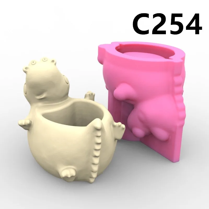 

C254 Hippo Vase Silicone Mold Scented Stone Ornaments Homemade Ashtray Flower Pot Pen Holder Handicraft Gift Homemade