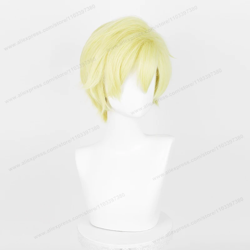 Peluca de Cosplay de Anime Tamaki Suoh, cabello de hombre corto amarillo brillante, pelucas sintéticas resistentes al calor, 30cm