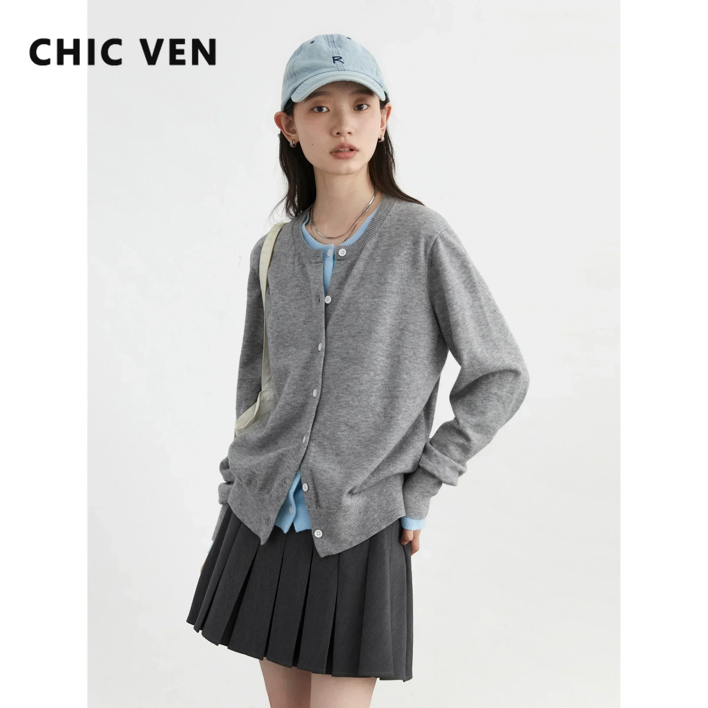 CHIC VEN Women Cardigan Loose Casual New Color Blocking O Neck Knitted Jumpers Long Sleeved Female Sweater Autumn 2024