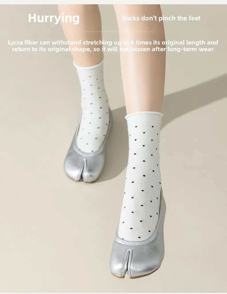 Polka Dot Tabi Zehensocken Damen Baumwolle Einfarbig Japanische Kimono Flip-Flop-Sandalen Split-Socken Mittel Schwarz Weiß Zwei-Zehen-Socken Finger – Detail 9