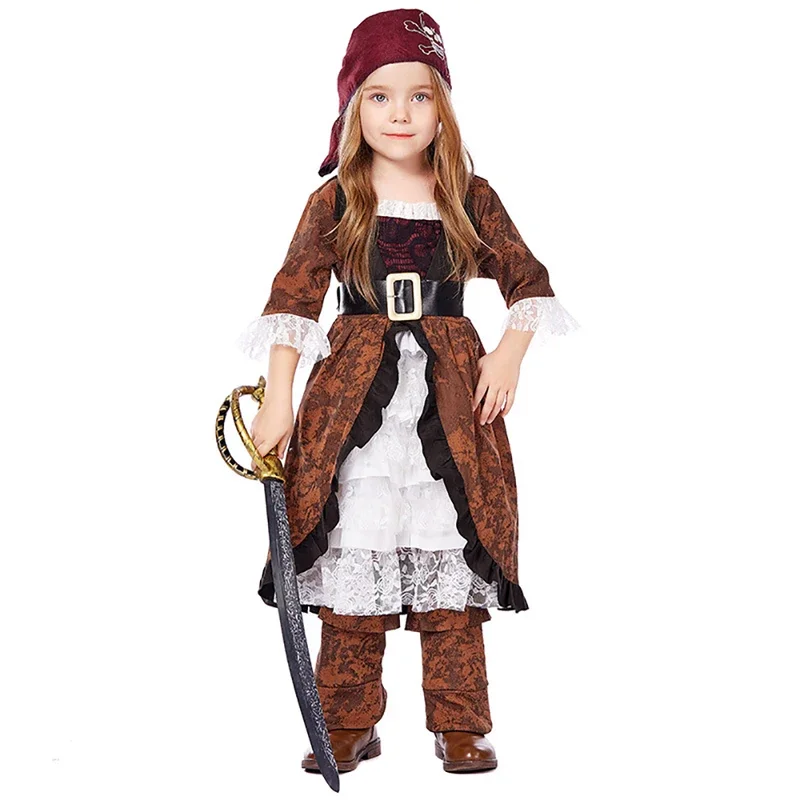 2024 Halloween Karneval Geschenk Piraten Kapitän Kostüme Mädchen Party Cosplay Medoeval Gothic Kostüm Kinder Kleidung Leistung