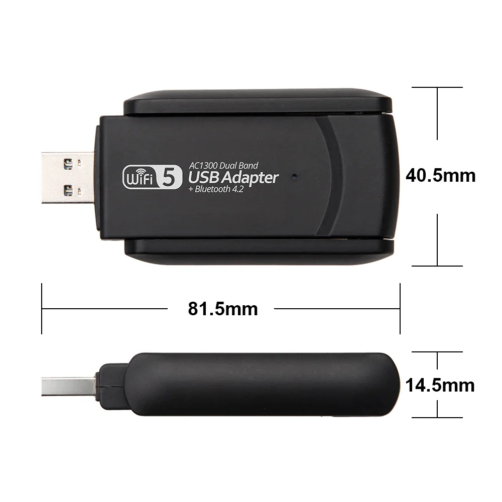 USB WiFi 5 AC1300 Network Card USB 3.0 Dual Band 2.4G/5GHz 802.11AC Bluetooth 4.2 USB WiFi Adapter For Driver Free Win 7/8/10/11