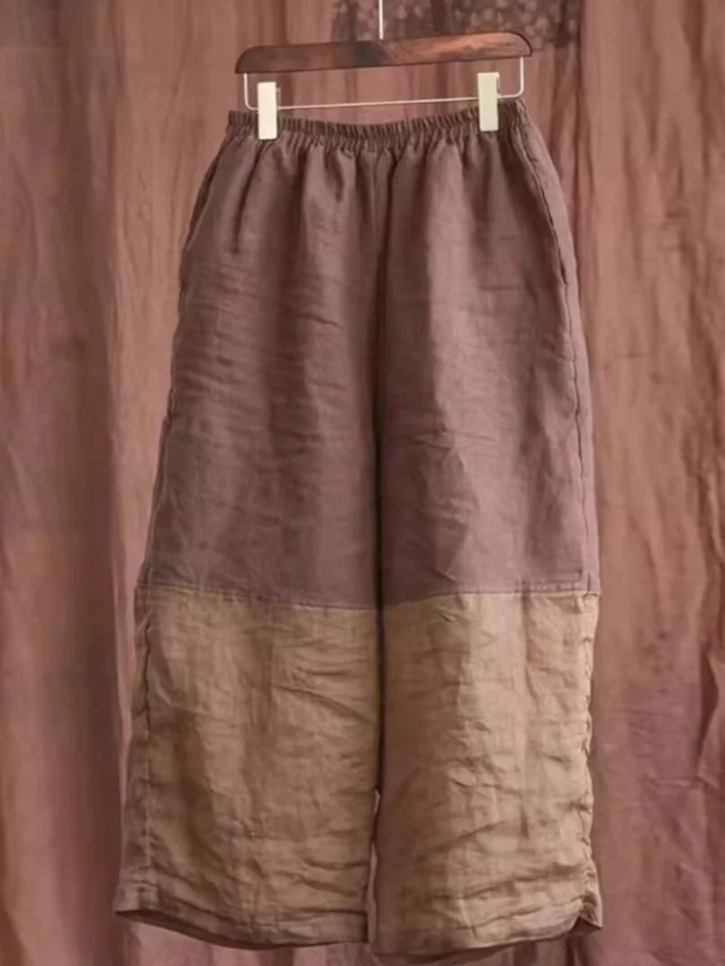 

Винтажные свободные широкие брюки из хлопка и льна Harlan. Женские повседневные брюки с девятью точками и грушевым корпусом. Подходящие летние ...