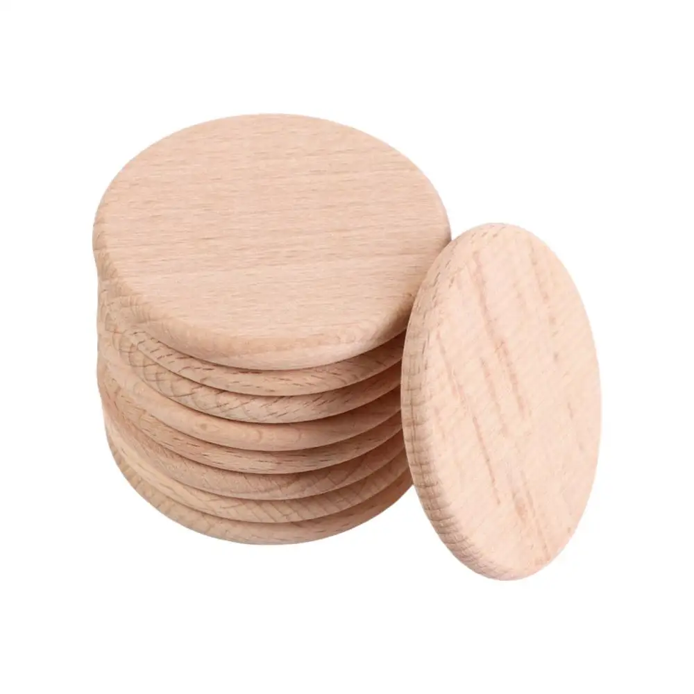 Disco redondo de madera Natural de haya Natural, piezas de madera en blanco de varios tamaños sin terminar, bricolaje, rebanada redonda de madera lisa, trabajo hecho a mano, 10 Uds.