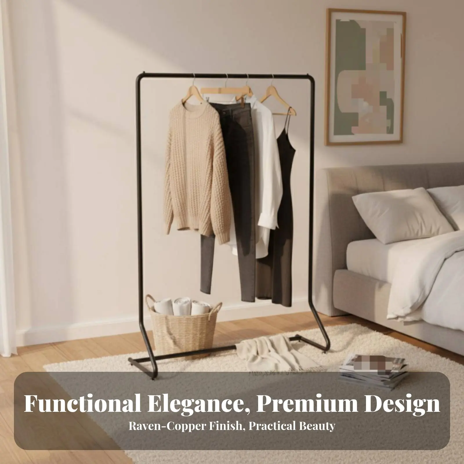 

Стойка для одежды на колесиках, экономящая место, передвижная вешалка для одежды, металлическая стойка для одежды с полкой, минималистичный дизайн, легко собирается