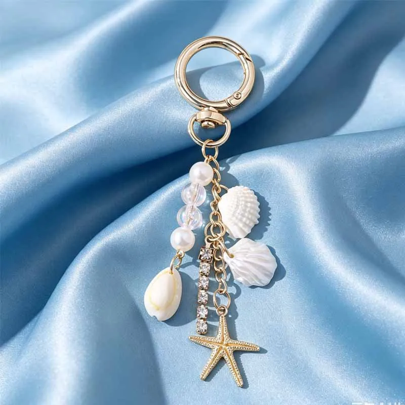 New hot-selling fashion design beaded key ring key chain pearl bow keychain diagonal span bag pendant